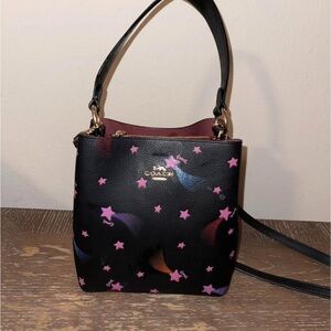 Coach Black and Pink Star Disco Bucket Crossbody Bag